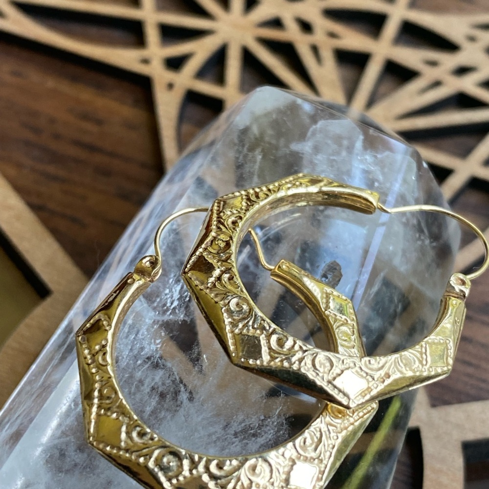 14k Yellow Gold Boho Gypsy Hoop Earrings